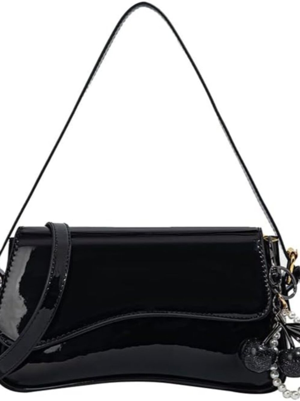 Black Purses for Women Trendy, Y2K Faux Leather Clutch Purse with Cherry Pendant